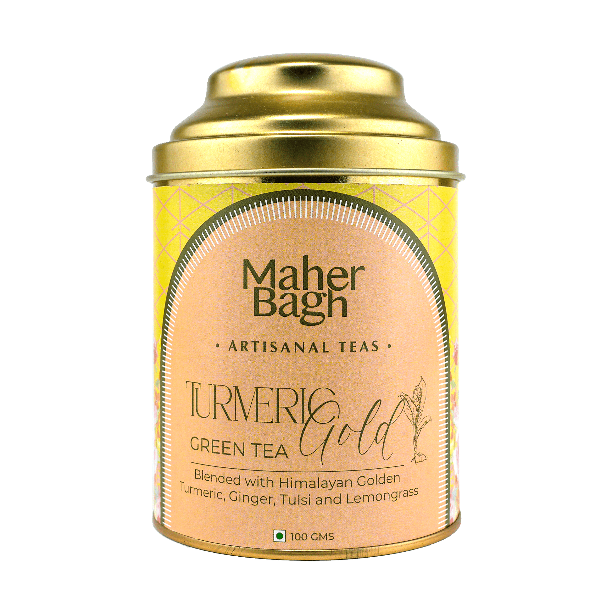 www.maherbagh.com 100g Caddy Turmeric Gold Green Tea